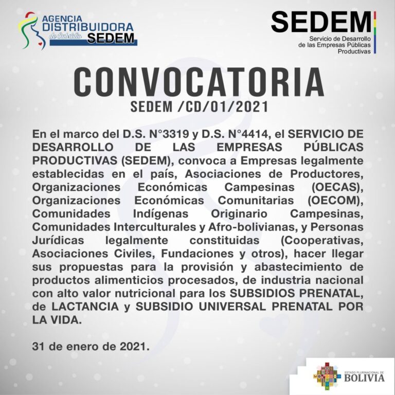 Convocatoria para la Provisión y Distribución de Productos Alimenticios del SUBSIDIO 2021