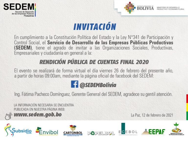 Rendición Pública de Cuentas Final 2020 SEDEM y EPP’s.