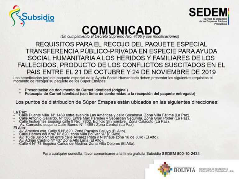 REQUISITOS PARA EL RECOJO DEL PAQUETE ESPECIAL TRANSFERENCIA PÚBLICO-PRIVADA EN ESPECIE PARA AYUDA SOCIAL HUMANITARIA